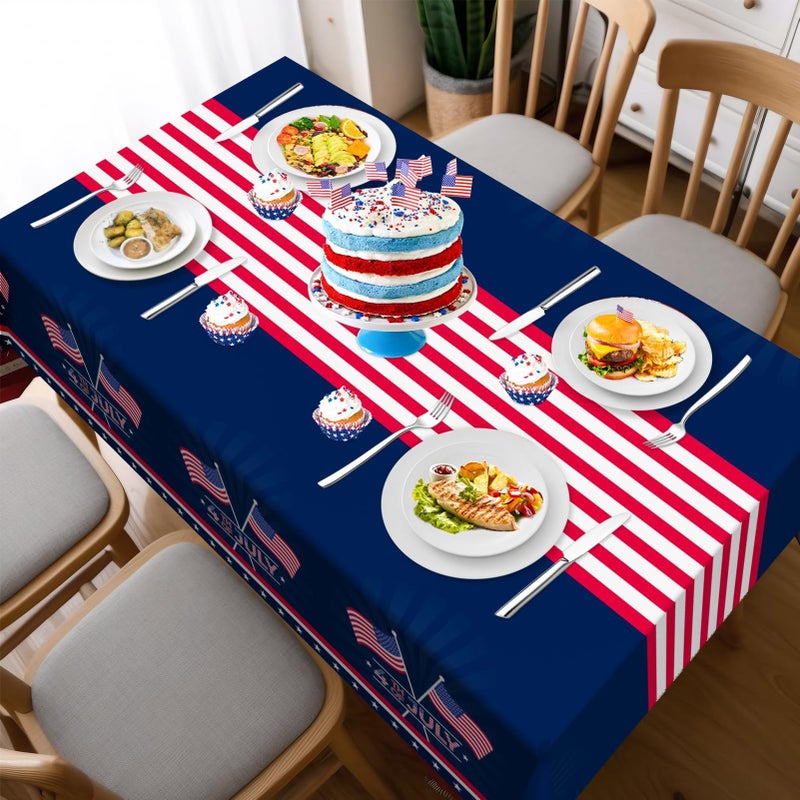 Childom 2 Pack Patriotic Tablecloth Patriotic Decorations 54"" x 108"" Disposable American Flag Tablecloth Plastic Table Cover for Veterans Day Decorations Fourth of July Camping Picnic Party Supplies - Image 4